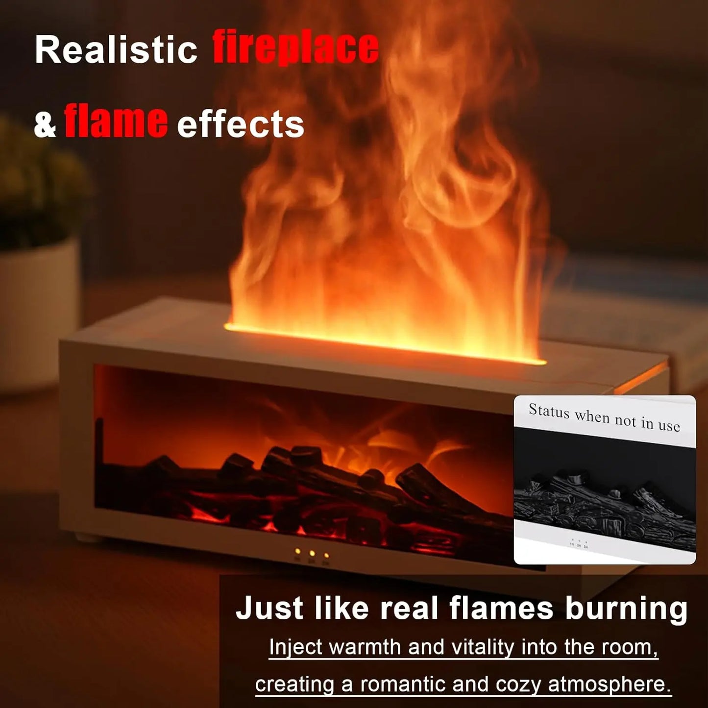 Fireplace Diffuser, Fireplace Diffusers for Essential Oils, Mini Flame Wireless Aromatherapy Fireplace Humidifier Aroma Oil Diff